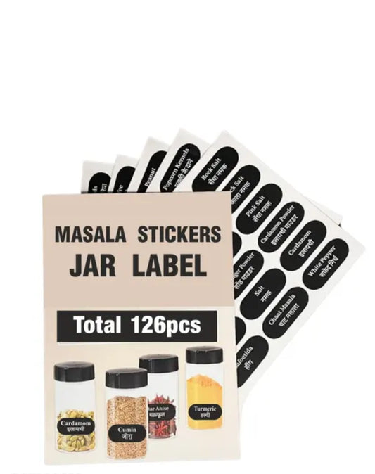 Spice Jar Labels 4 Sheets Printed Waterproof Stickers for Kitchen Container Self Adhesive Sticker (Pack of 1) 126 PCS