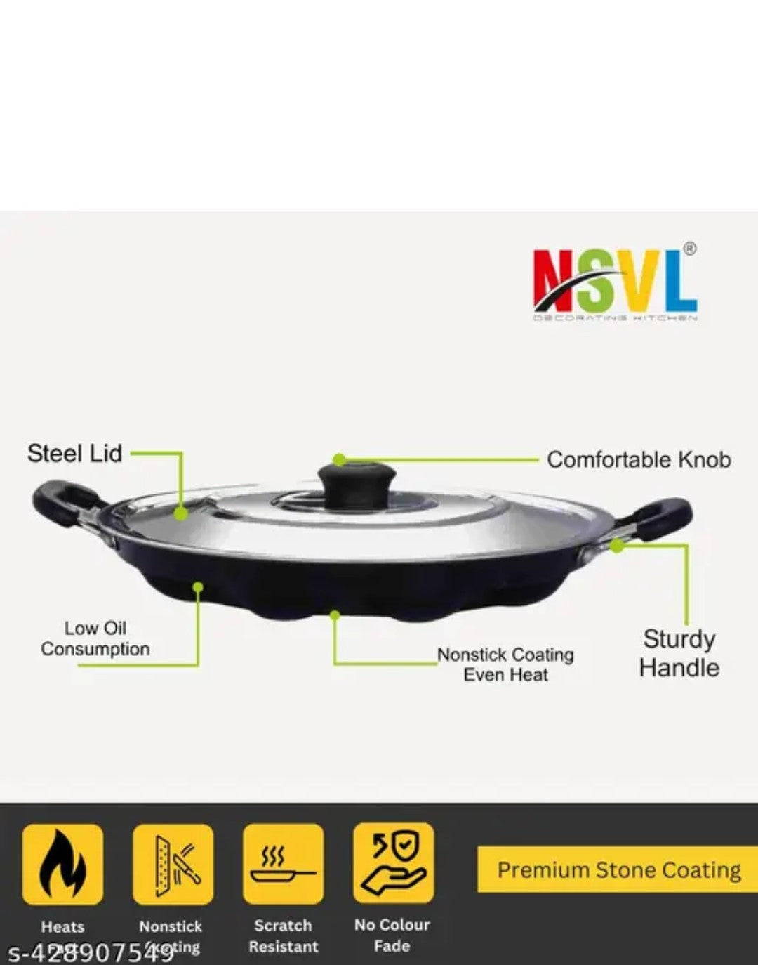 Non Stick 12 Cavity Appam Patra Handle with Lid, Paniyarakkal | Paniyaram | Appam Pan With FREE Brush