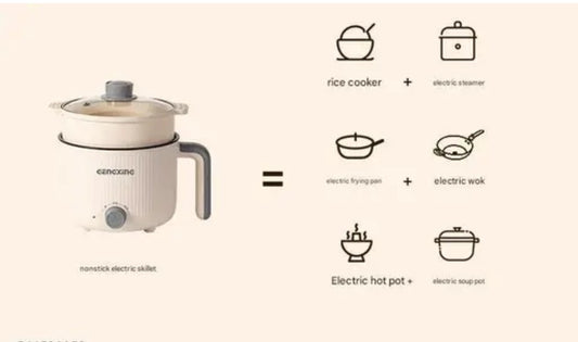 Mini multipurpose electric kettle with steamer 1.5L inner pot Non-stick hotpot cooker for cooking hot water rice idli momos tea 600W Portable Travel