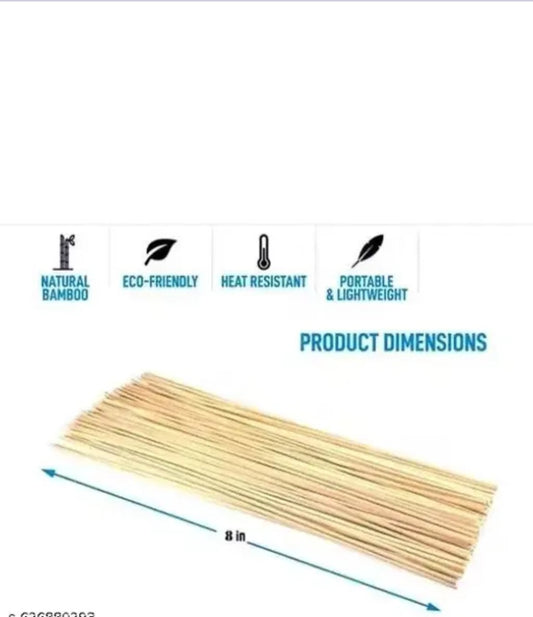 8 inch Bamboo Skewers Wooden Barbecue Sticks for BBQ Roast Kabab Grill Chicken Tikka Fruit Salad Pack Of 50 Pieces