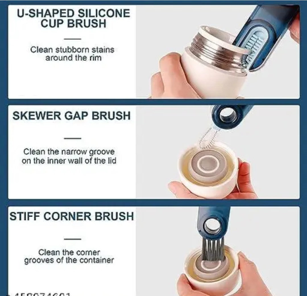 Combo of 1 Pcs 3 in 1 Multifunctional Cleaning Brush,Tiny Bottle Cup Lid Detail Brush,Silicone Bottle Brush,Water Bottle Brush,Bottle Cleaner Brush,Crevice Cleaner Tools,Brushes for Nursing Bottle Cups Cover 1pcs Long bottel Brush (pack of 2)