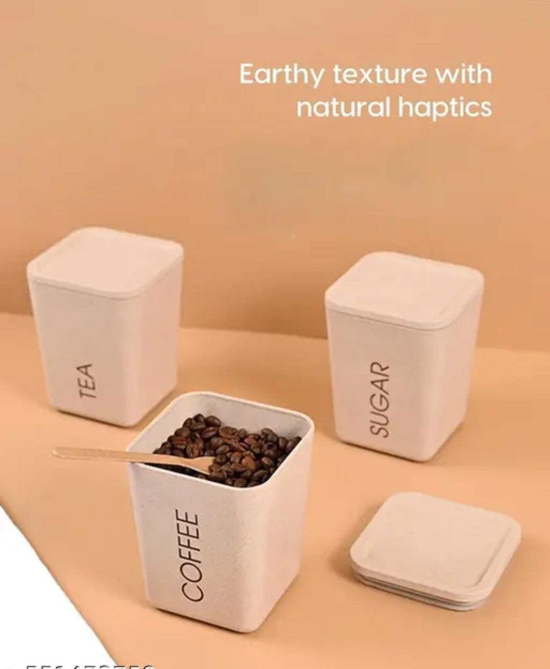 Tea Coffee & Sugar Containers - Set of 3, 800ml Each | BPA-Free Plastic Jar, Canisters for Kitchen Printed Tea Coffee Sugar
