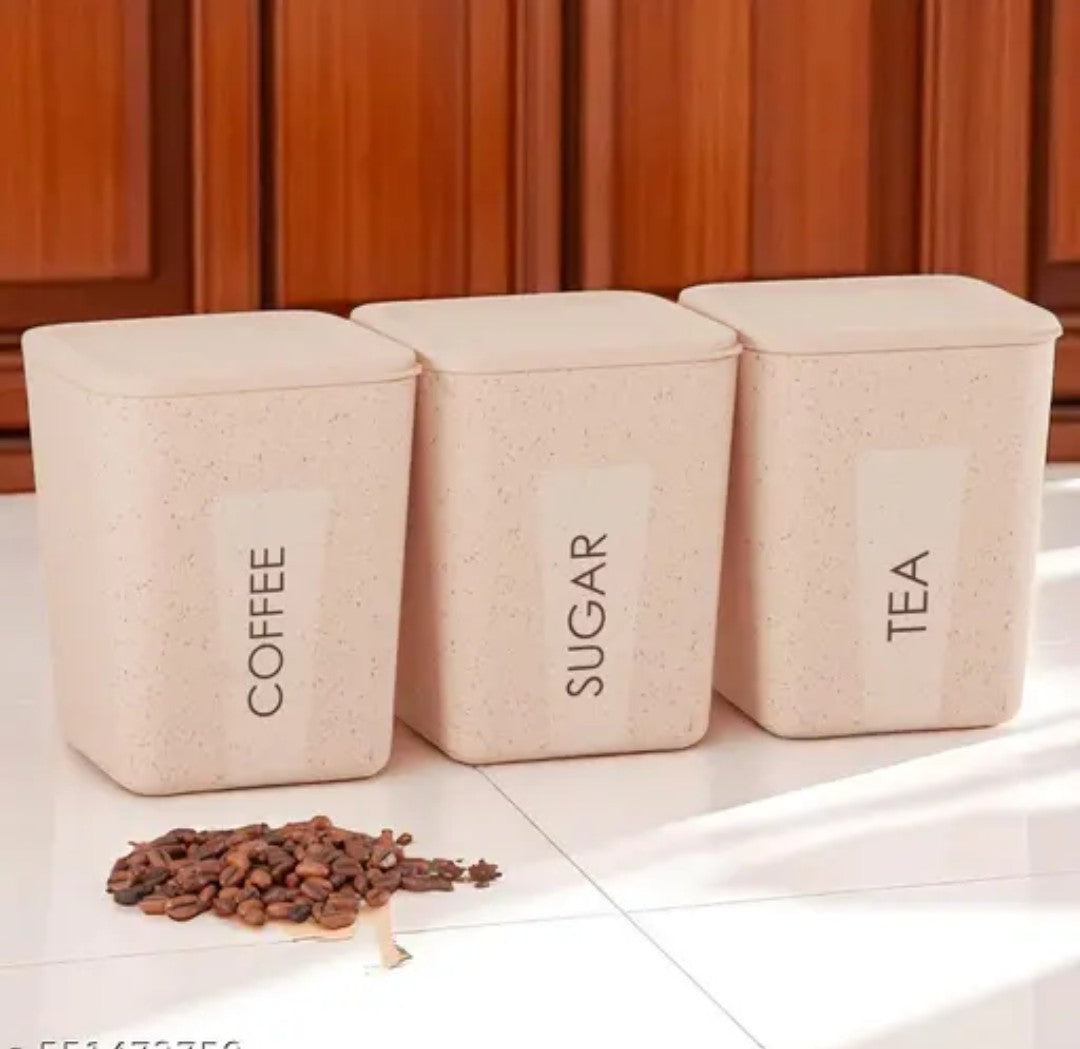 Tea Coffee & Sugar Containers - Set of 3, 800ml Each | BPA-Free Plastic Jar, Canisters for Kitchen Printed Tea Coffee Sugar