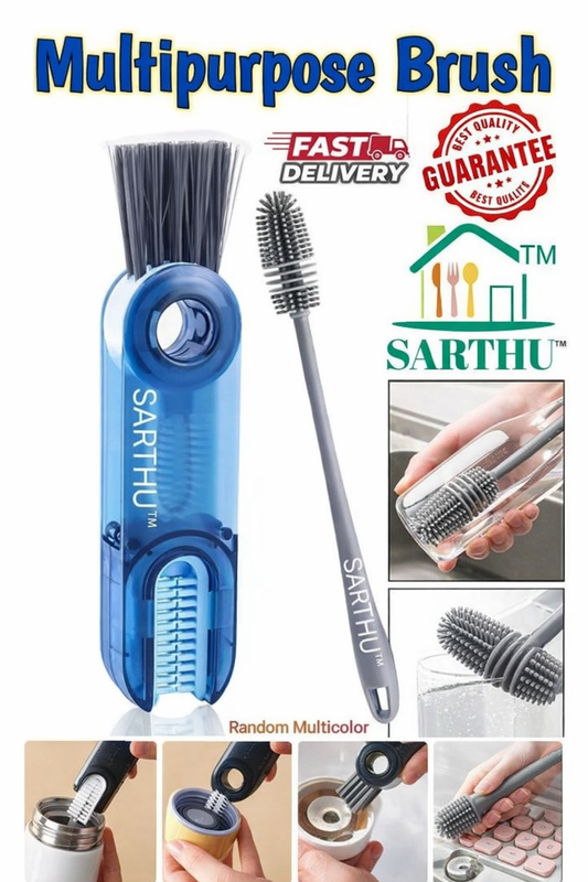 Combo of 1 Pcs 3 in 1 Multifunctional Cleaning Brush,Tiny Bottle Cup Lid Detail Brush,Silicone Bottle Brush,Water Bottle Brush,Bottle Cleaner Brush,Crevice Cleaner Tools,Brushes for Nursing Bottle Cups Cover 1pcs Long bottel Brush (pack of 2)