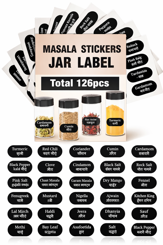 Spice Jar Labels 4 Sheets Printed Waterproof Stickers for Kitchen Container Self Adhesive Sticker (Pack of 1) 126 PCS