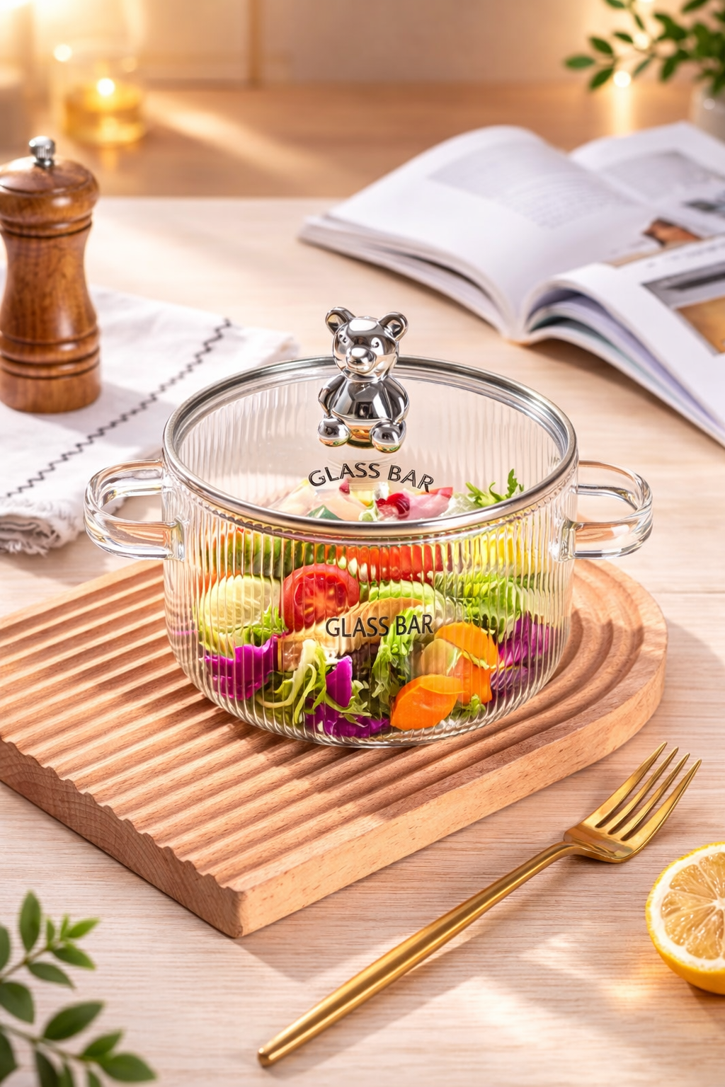 cooking bowl with glass lid Glass Serving Bowl with Lid | Oven Microwave Safe Casserole | Mixing Pottery for Snacks Cake Cereal Rice Sambar | Vessel for Curry Kitchen Server Ware | Hard Bound Utensils 1200ML