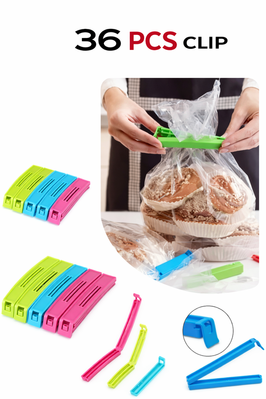 food clip 3 Different Size and color Multipurpose Food Snack Plastic Bag Clip Sealer/Packet Sealer Clamps/Manual Vacuum Bag Sealer Small, medium, large Plastic food clips (Set of 36, Multicolor) Manual Vacuum Bag Sealer+9