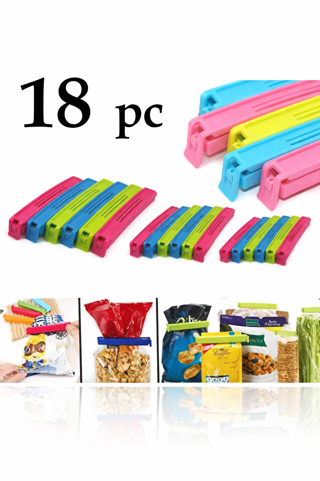 Airtight Plastic Bag Sealer Clip | Food Sealing Clips & Sealer for Keeping Food Fresh in Home Kitchen ,dining Tools ( 18 Pc Set )
