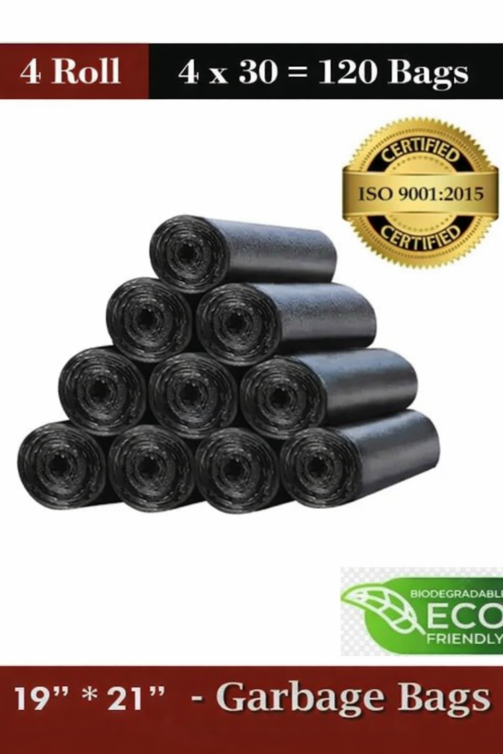 Premium Biodegradable Garbage Bags 19 X 21 Inches (Medium Size) 120 Bags (4 Rolls) Dustbin Bag/Trash Bag - Black Color