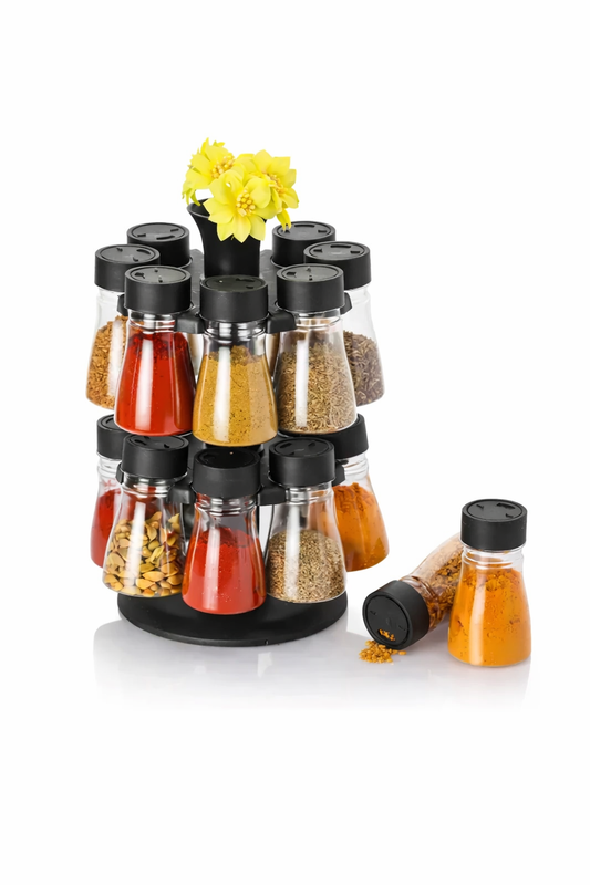 Multi Purpose Unbreakable 16 In 1 Revolving Condiment Set, Spice Rack