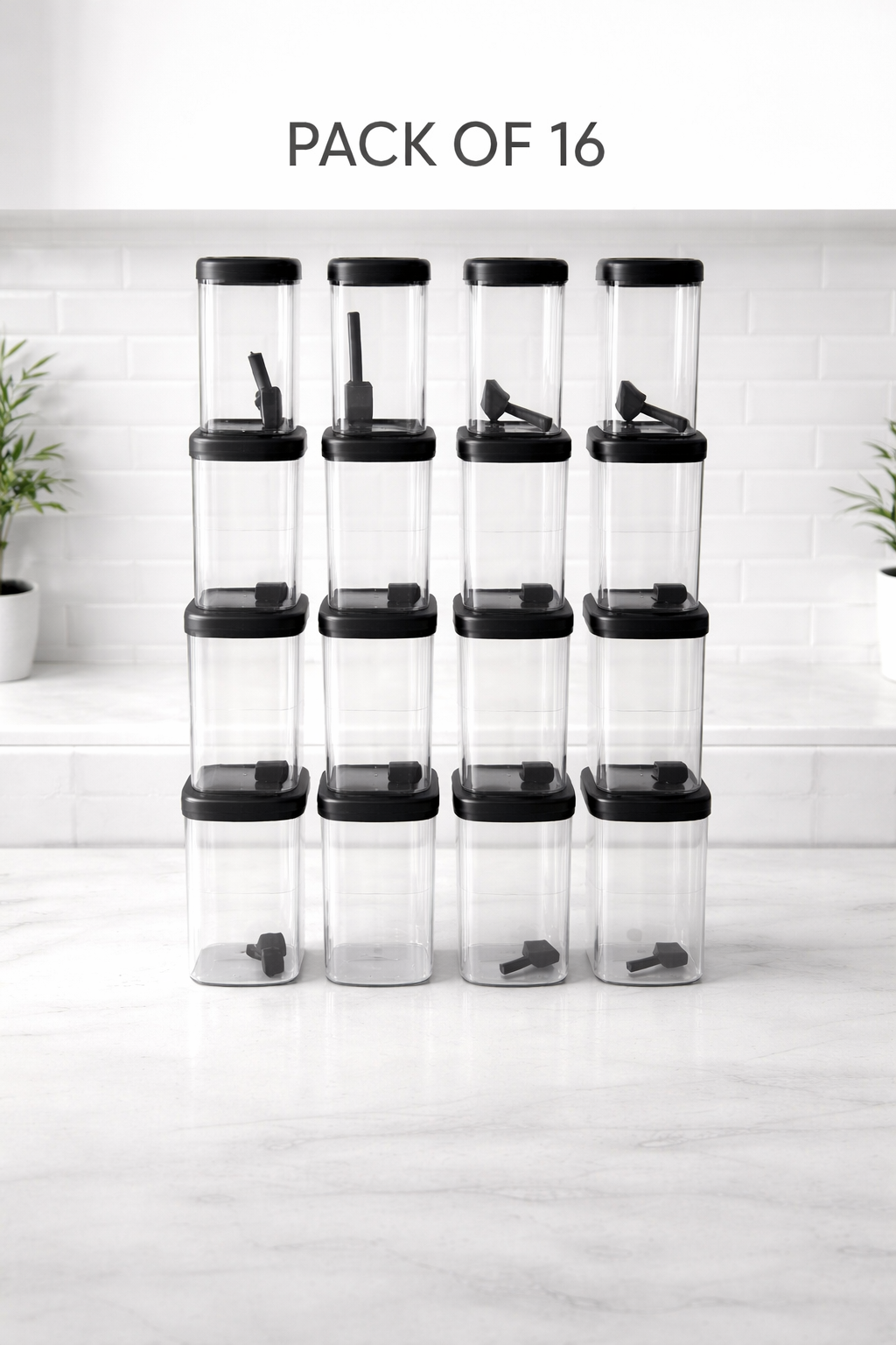 Kitchen Storage Container Set of 16 With Spoon 1400ml 900ml 650ml 350ml